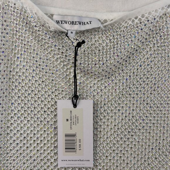 WEWOREWHAT Womens Crystal Mesh Cami Size M in White Crystal Sheer Top - Picture 6 of 10
